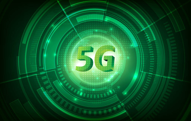 Concepto de red de comunicación de 5G y fondo de tecnología verde. Internet de alta velocidad y conexión. - Vector, imagen