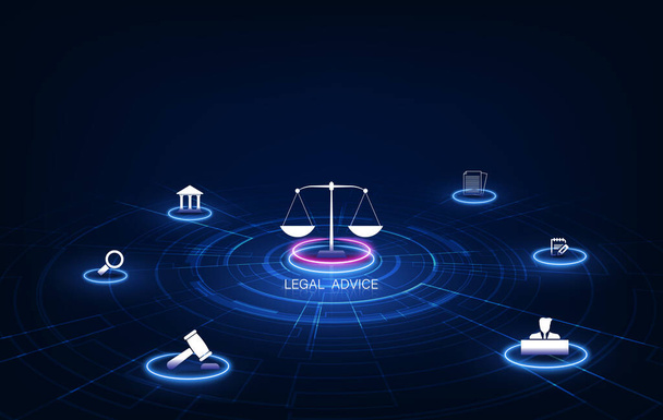 információs technológia internet digitális igazságszolgáltatás munkajog ügyvéd jogi üzleti koncepció. vektor illusztráció - Vektor, kép