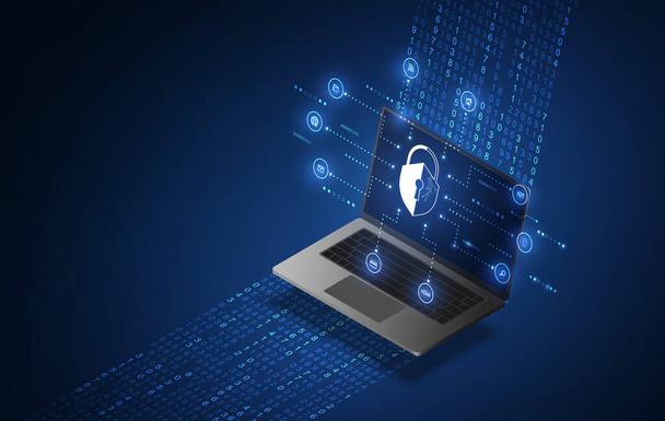 サイバーセキュリティビジネステクノロジーアンチウイルスアラート保護セキュリティとサイバーセキュリティファイアウォールサイバーセキュリティと情報技術。ベクターイラスト - ベクター画像
