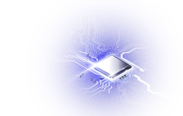 Tecnologia astratta chip processore di sfondo circuito stampato e codice html, illustrazione 3D blu tecnologia di sfondo vettoriale. - Vettoriali, immagini