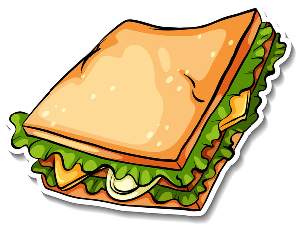 Sandwich con formaggio e verdura in stile cartone animato illustrazione - Vettoriali, immagini