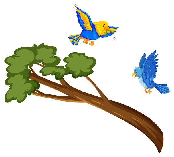 Dos pájaros sobrevolando la rama ilustración - Vector, Imagen