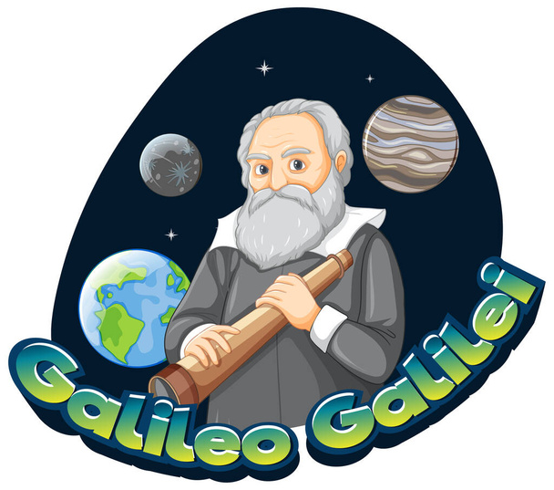 Portrait of Galileo Galilei in cartoon style illustration - Vector, Image