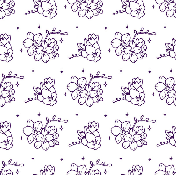 Dies ist ein nahtloses Muster mit Blumen. Der Doodle-Hintergrund, Zeilenkunstdruck - Vektor, Bild