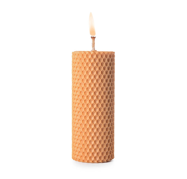 Burning wax candle isolated on white background - Photo, Image
