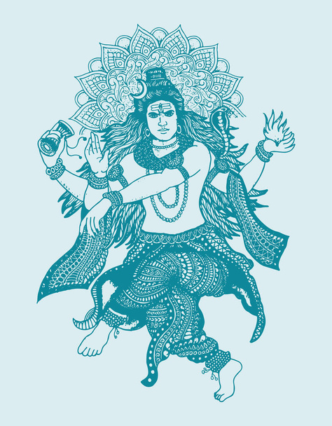 Rajz vagy vázlat Lord Shiva és szimbólumai körvonalazódik, sziluett szerkeszthető illusztráció. - Vektor, kép