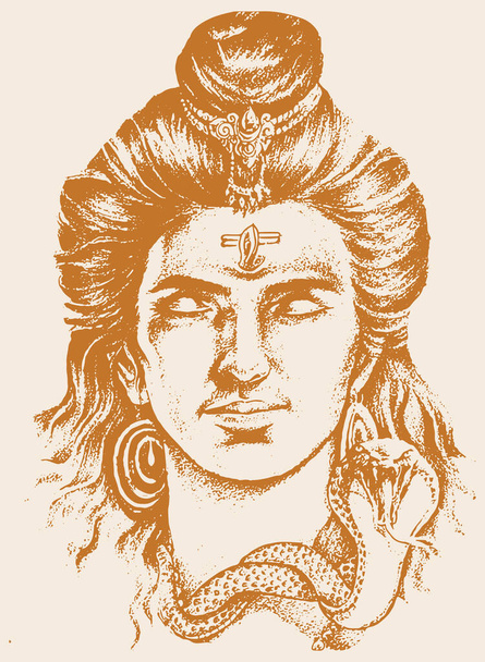 Tekening of tekening van Lord Shiva en zijn symbolen schets, silhouet bewerkbare illustratie. - Vector, afbeelding