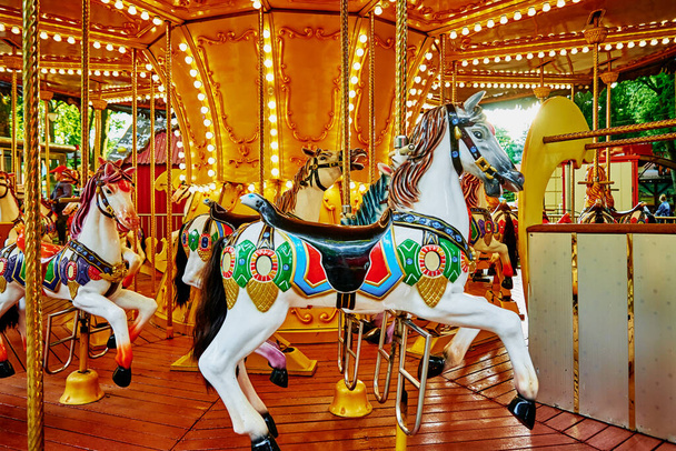 Koňský kolotoč v zábavním parku - Fotografie, Obrázek