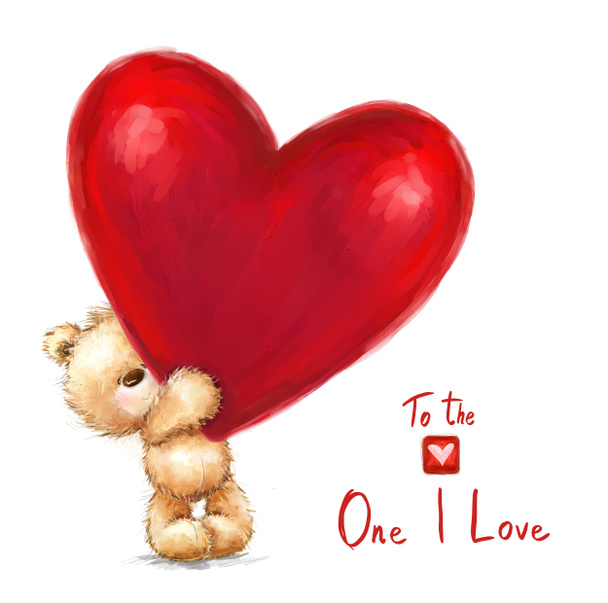 Medvídek s velkým červeným srdcem izolovaných na bílém pozadí. Svatého Valentýna den blahopřání. Láska ilustrace design. Romantické vyznání skica - Fotografie, Obrázek