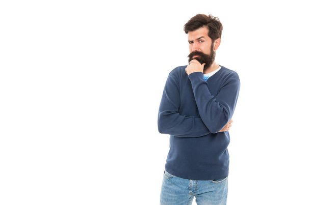 pondering mature guy with beard isolated on white background with copy space, beard - Foto, immagini