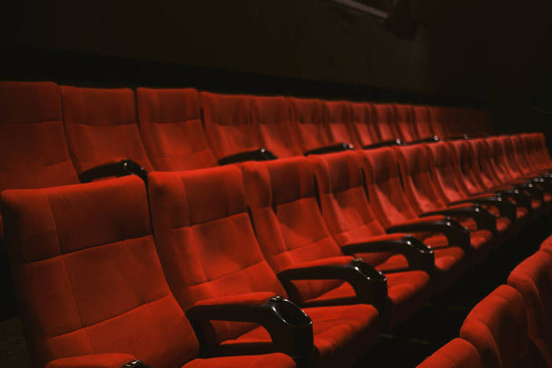 Red colored cinema seats with no people. - Foto, immagini