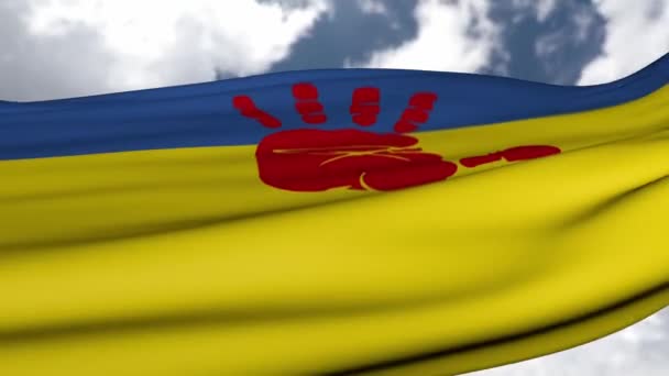 Bandeira ucraniana com mão vermelha (palma) sobre ele - Filmagem, Vídeo