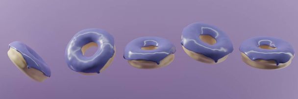 3d render of donut banner glazed with violet color of the year - Photo, Image