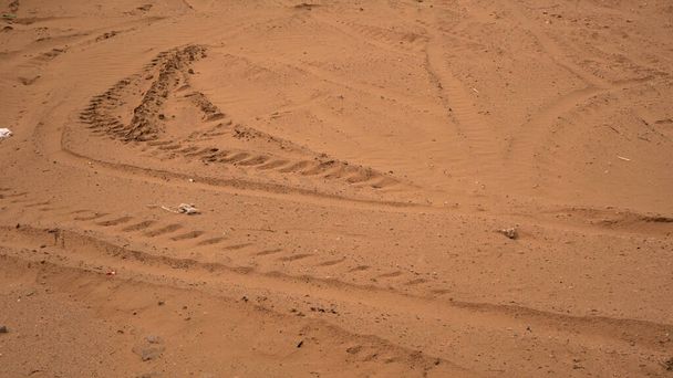 Natural sand dunes with car tire marks at daytime - Photo, Image