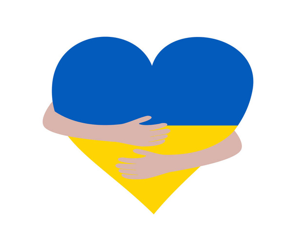 Ik hou van Oekraïne. Oekraïense onafhankelijkheidsdag wenskaart met omhelzend hart. Zoete en emotionele eenvoudige nationale vakantie vector illustratie. Vrijheid en eenheid vieren. - Foto, afbeelding