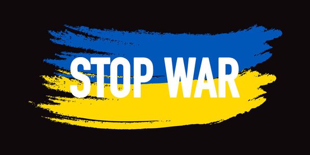 Stop War text with Ukraine brush flag. Stop the war against Ukraine concept. Vector illustration - Vector, Image