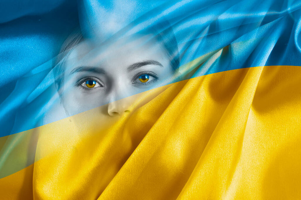 female face flag of ukraine - Photo, Image