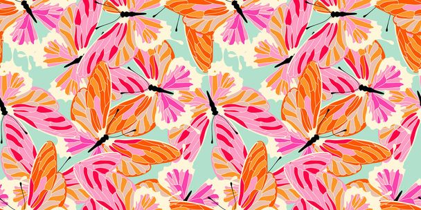 Beautiful colorful butterflies wing texture, seamless pattern background - Vector, afbeelding