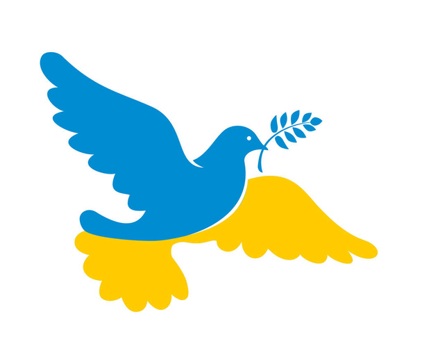 Tourterelle volante aux couleurs du drapeau national de l'Ukraine tient branche d'olivier. Symbole de paix, pas de concept de guerre. Vecteur sur fond transparent - Vecteur, image