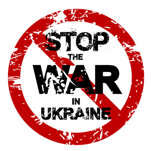 STOP DE OORLOG IN UKRAINE rood grunge teken - Vector, afbeelding