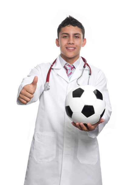 Young Latino Doctor with white coat and white stethoscope  on white background. - Φωτογραφία, εικόνα