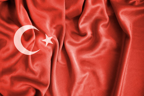 Флаг Турции шелковый фон - Фото, изображение
