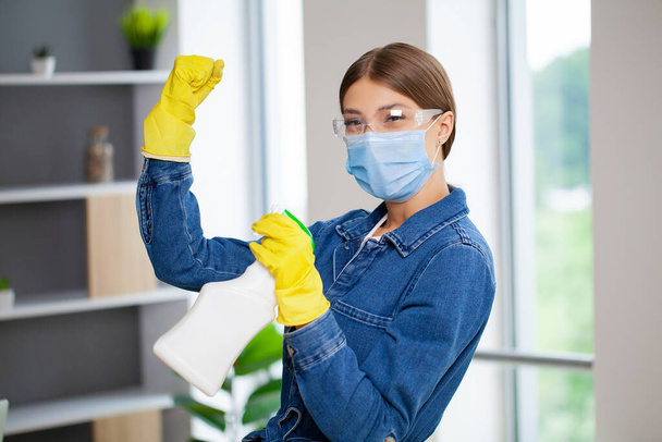 Young Worker Cleaning Desk With Rag In Office - Photo, Image