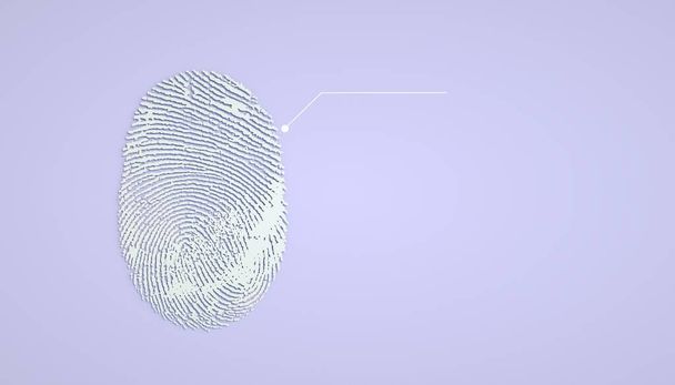 Weißer Fingerabdruck. Identifikationssymbol auf blauem Hintergrund. Digitale biometrische Sicherheitstechnologie. 3D-Darstellung - Foto, Bild