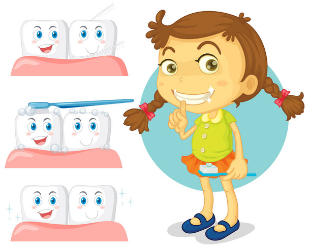 Happy kid smile white teeth with different teeth condition illustration - Vector, Image