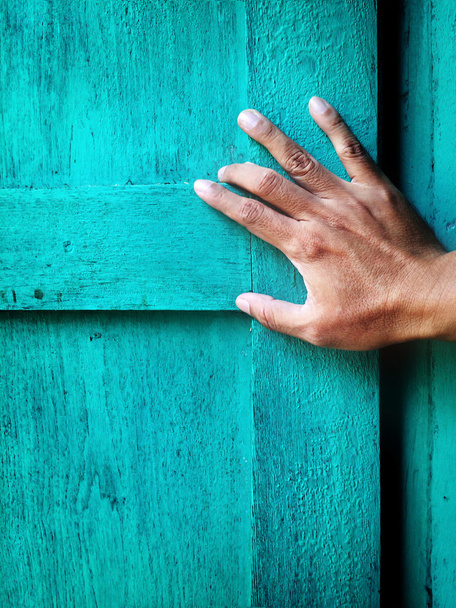 Hand opens a blue window - Photo, Image