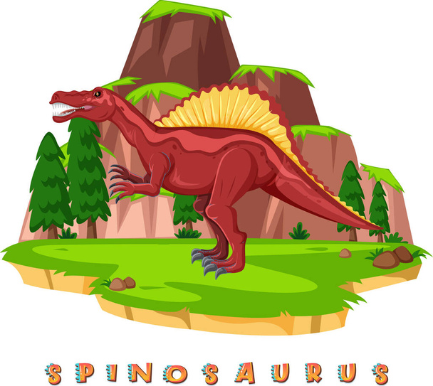 Dinosaurus woordkaart voor spinosaurus illustratie - Vector, afbeelding