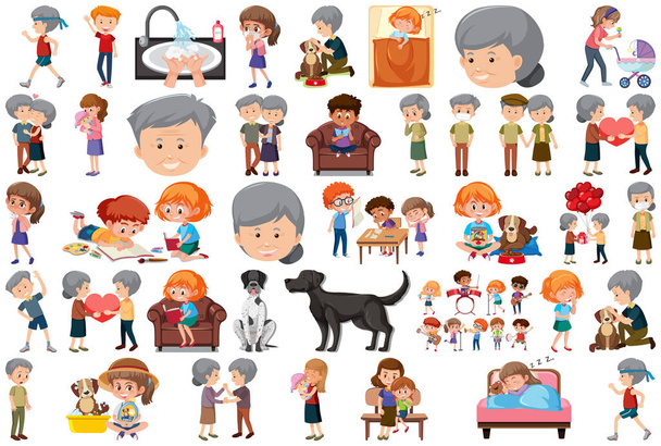 Conjunto de diferentes actividades personas en ilustración de estilo de dibujos animados - Vector, imagen