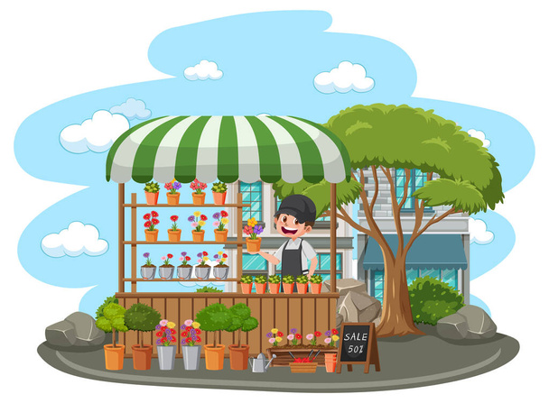 Flea market concept with plant shop illustration - Vector, afbeelding