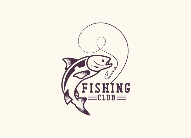 Рыбалка дизайн логотипа шаблона. Вектор рыболовного герба - Вектор,изображение