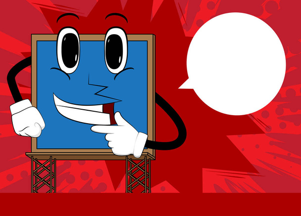 Billboard holding finger under his mouth, thinking. Cute cartoon advertisement sign, banner character. - Vector, Image