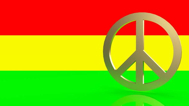 oro símbolo de la paz en el color de fondo 3d representación - Foto, imagen