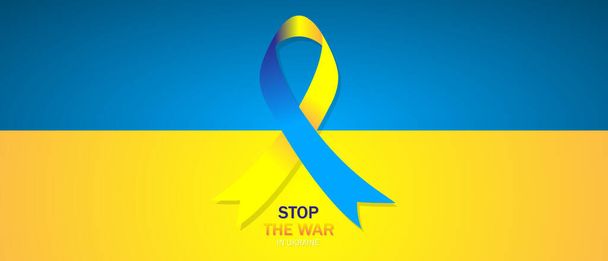 Pare a guerra na Ucrânia texto com fitas símbolos em azul amarelo cores nacionais ua. Ilustração vetorial no fundo da bandeira ucraniana. - Vetor, Imagem