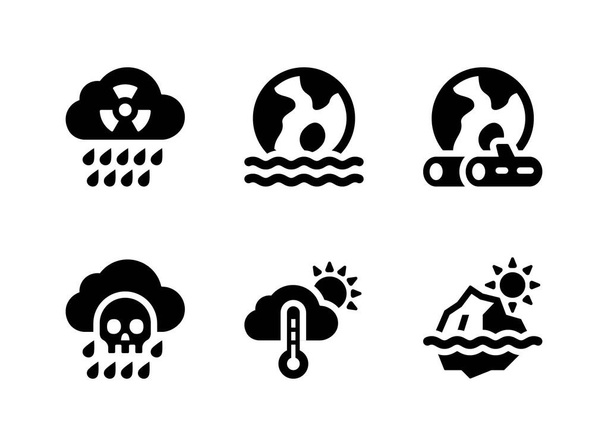Einfache Reihe von klimawandelbezogenen Vektor Solid Icons. Enthält Symbole wie saurer Regen, Flutkatastrophen, Entwaldung und mehr. - Vektor, Bild