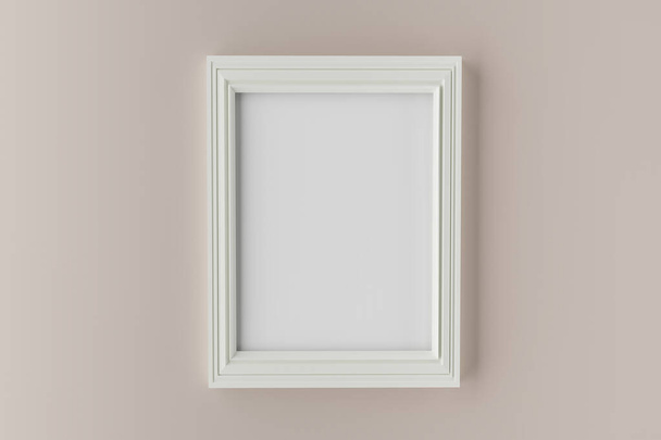 Mockup con cornice bianca ritratto su parete beige. rendering 3d - Foto, immagini
