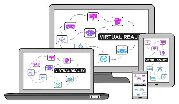 Virtuální realita koncept na různých zařízeních, izolované na bílém - Fotografie, Obrázek