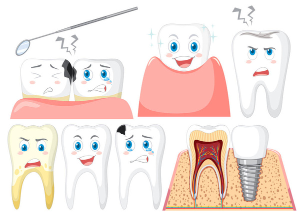 Σύνολο όλων των τύπων δοντιών σε λευκό φόντο εικονογράφηση - Διάνυσμα, εικόνα