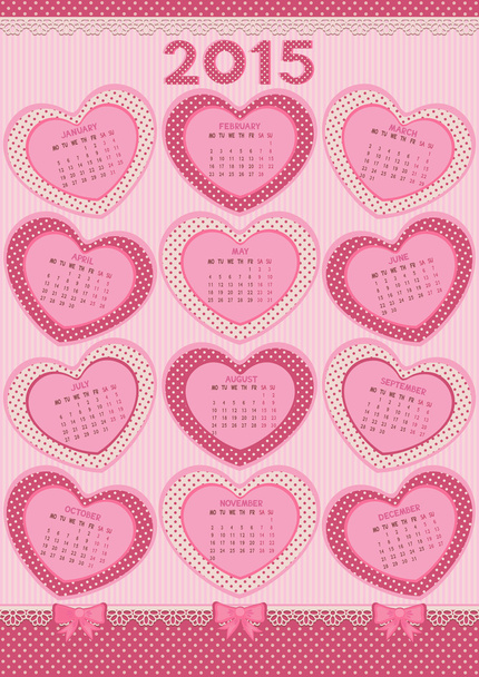 Календарь 2015 года с розовым сердцем
 - Вектор,изображение