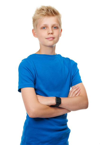 Hes got a cool style. Studio portrait of a blond teenage boy against a white background. - Foto, imagen