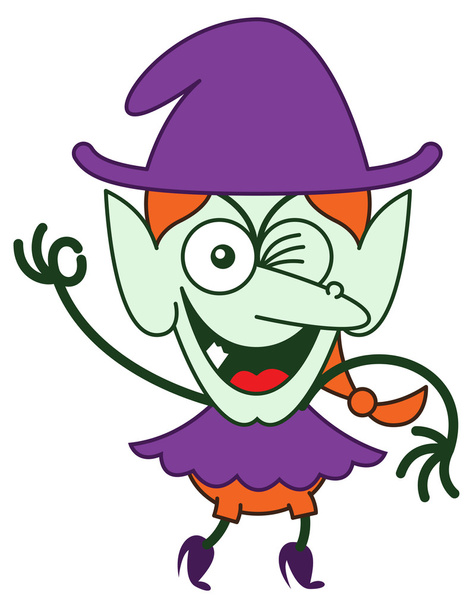 Green witch making an OK sign - Vector, Image