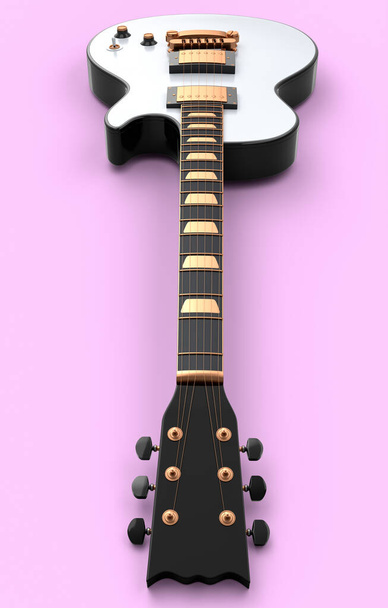 Close-up Electric acoustic guitar isolated on pink background. 3d render of concept for rock festival poster with heavy metal guitar for music shop - Fotoğraf, Görsel