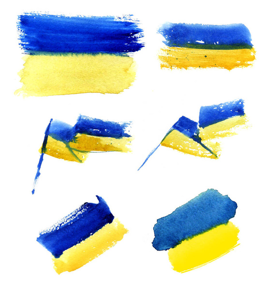 Aquarell Ukrainische Flaggen Set - Foto, Bild