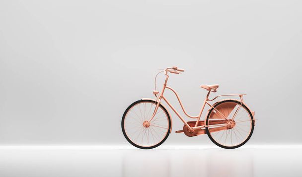 Bicicletta rosa su sfondo bianco a parete. Illustrazione 3D - Foto, immagini