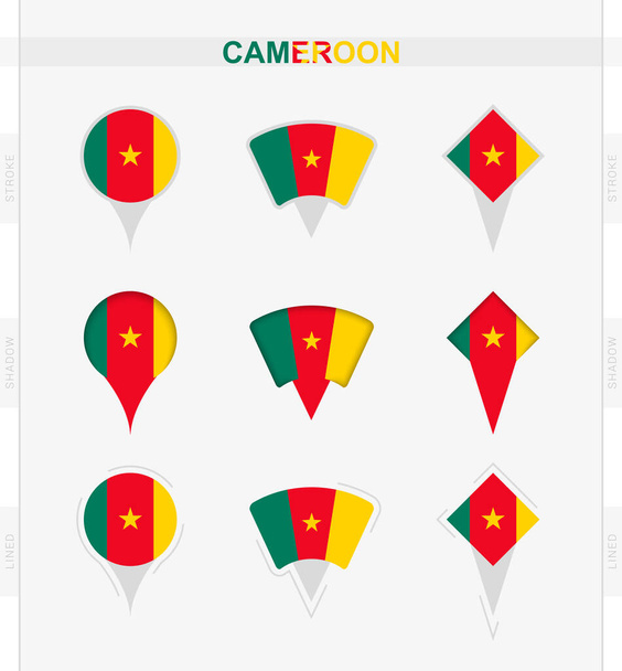 Cameroon flag, set of location pin icons of Cameroon flag. - Vettoriali, immagini