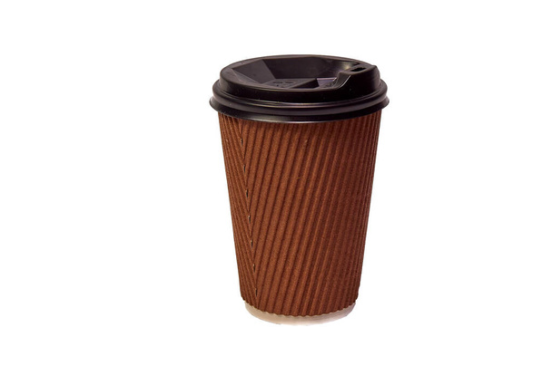 Disposable cardboard cup for takeaway coffee or tea isolated on white background. - Fotoğraf, Görsel