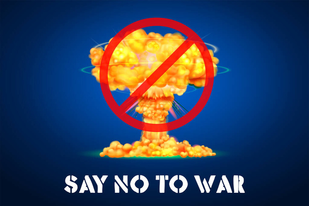 bomba atómica explosión nuclear con señal de stop para fondo de paz mostrando decir no a la guerra - Vector, Imagen
